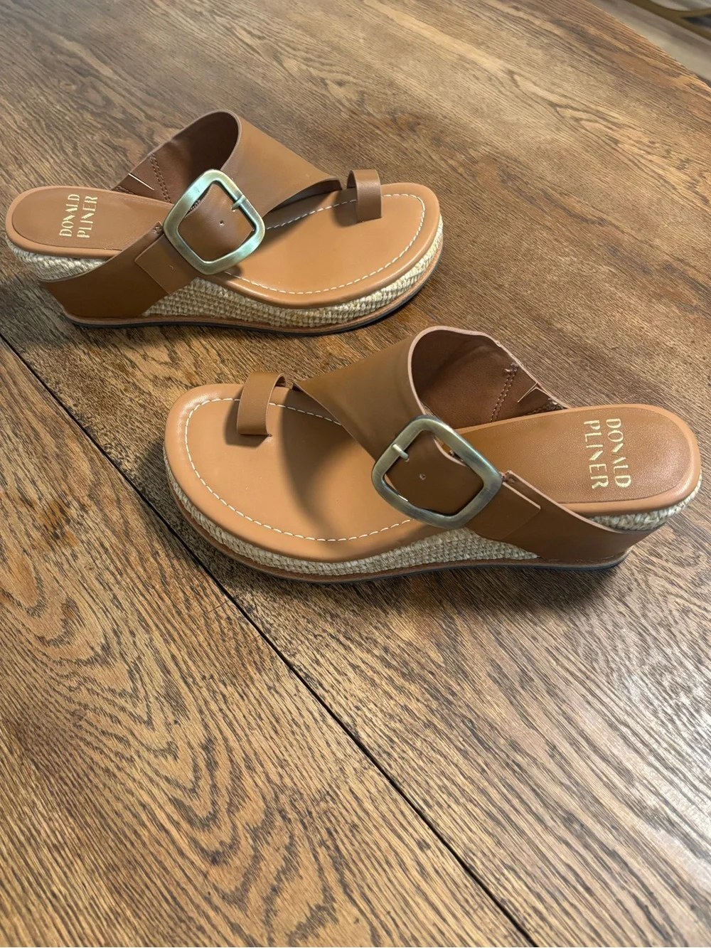 Donald J. Pliner | Brown Leather Wedge Sandal with Buckle